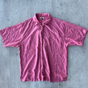 Tommy‎ Bahama Mens Pink Silk Short Sleeve Button Up Shirt XL Tropical